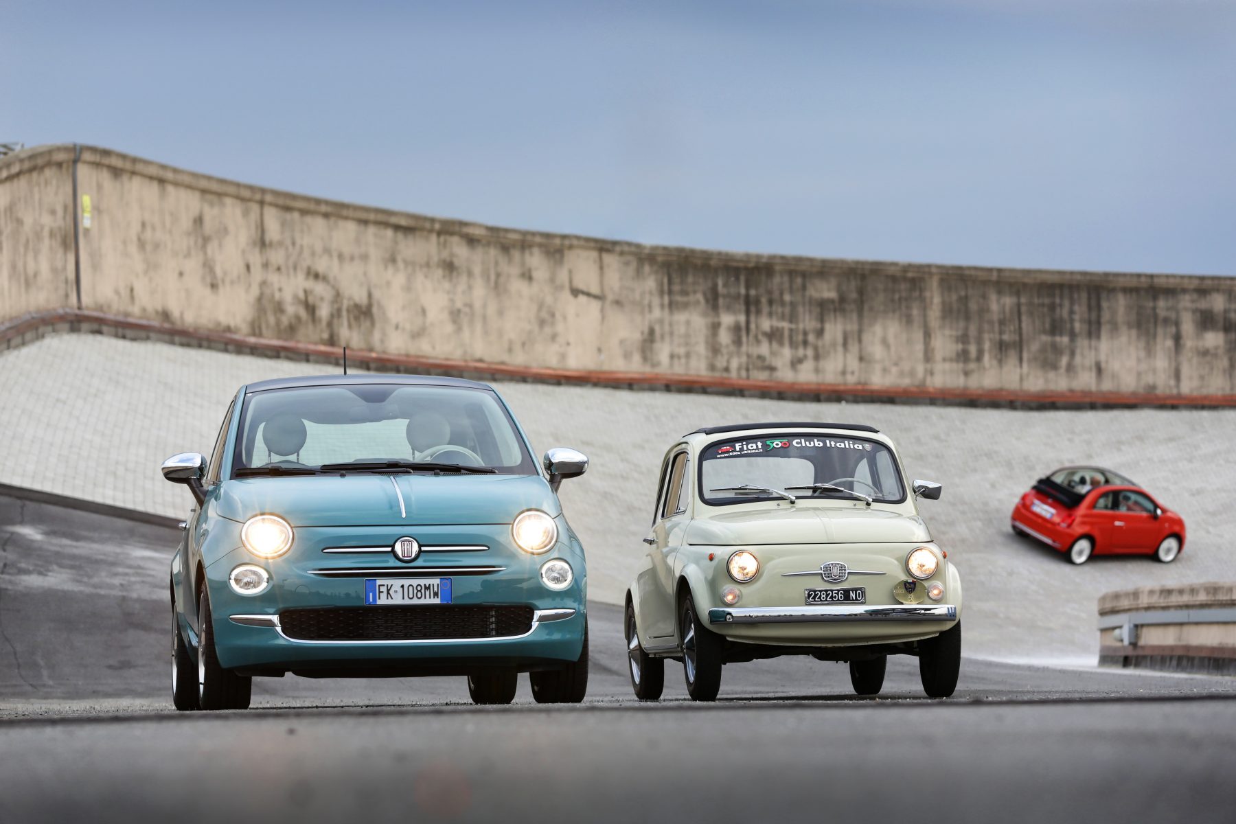 The new and original Fiat 500 driving side by side